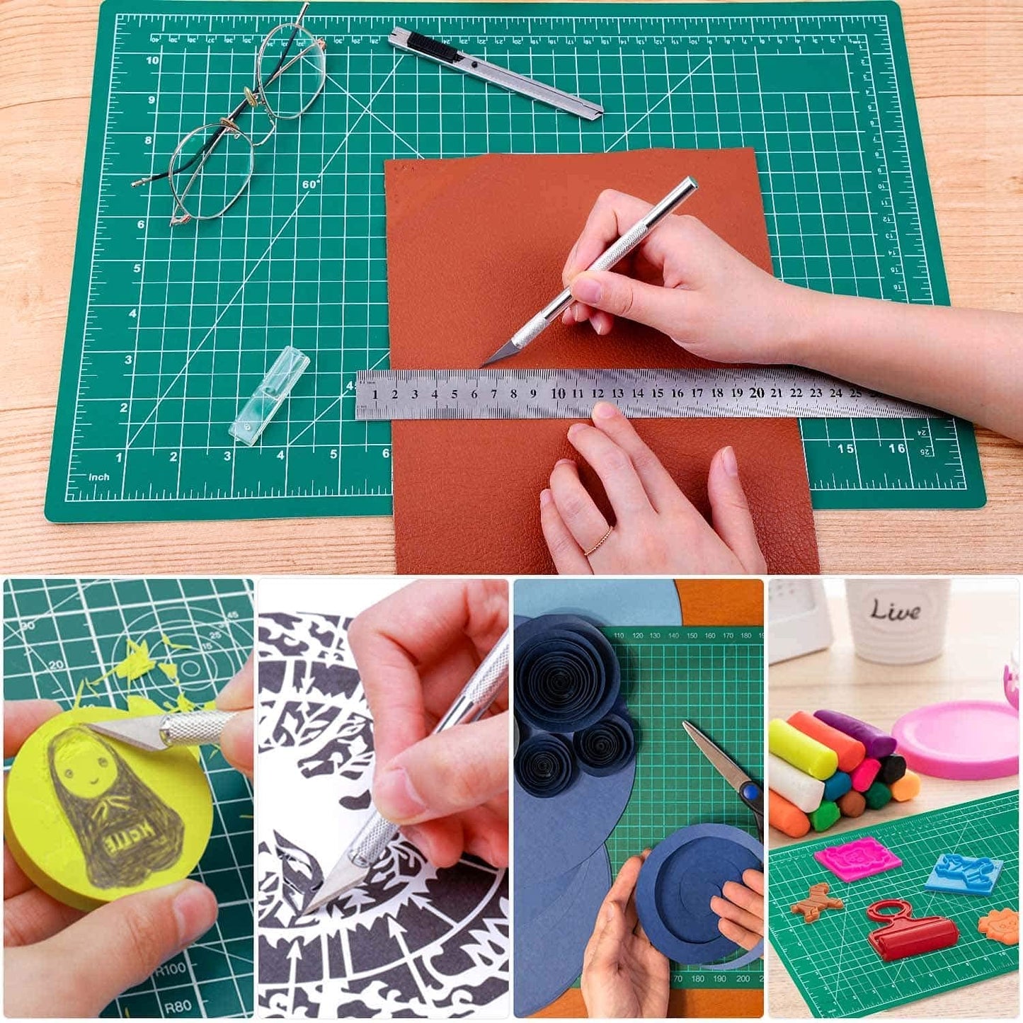 Qatalitic Flexible Cutting Mat, A1 Size (36 X 24 inch), Self-Healing, 5 Layered, Double Sided with Marked Pattern and Grids (Green, Polyvinyl Chloride)
