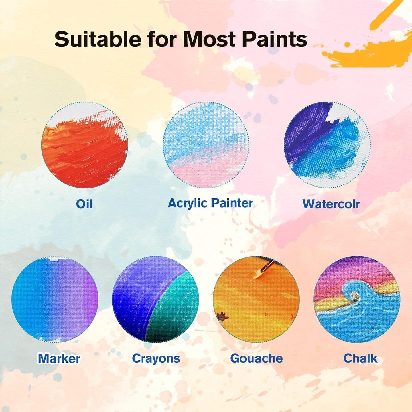 Qatalitic Cotton Canvas Boards for Painting, Pack of 8 Pcs. (2 Each x (5x7, 8x10, 9x12, 10x14 inches) - Multi Pack Art Paint Canvas Boards Set, 100% Cotton Blank Canvases for Oil, Acrylic