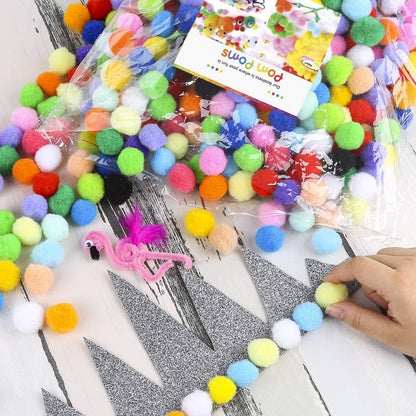 Qatalitic Round Shaped Soft Fluffy Pom-Pom for Art, Craft and Party Decoration, 2cm (Mixed Colour) - Pack of 100