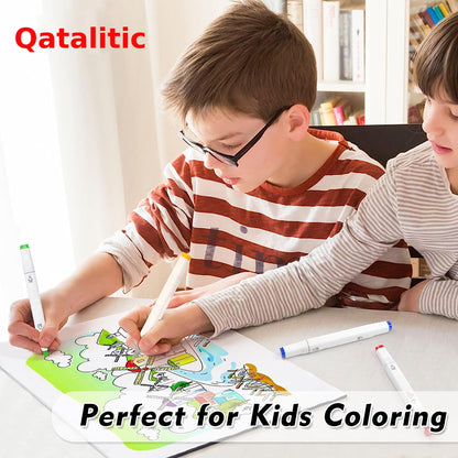 Qatalitic Set of 12 Colours Twin Head Art Markers Pen, Double Tipped (Fine and Chisel) Alcohol - Based Marker Set with Carrying Plastic Box, For Manga, Art Lovers, Designers And Artists (White Body)