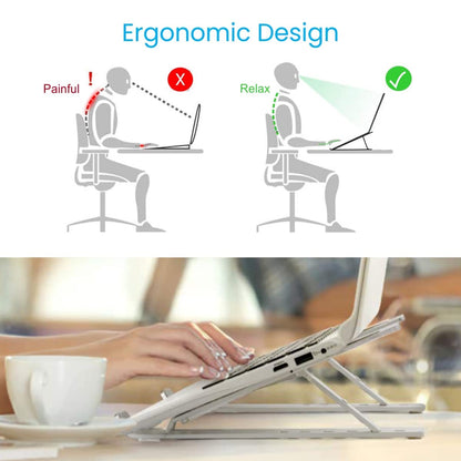 Qatalitic Portable Metal Frame Laptop Stand Holder, Multi Level Adjustable Aluminum Ergonomic Foldable Stand, OverHeating Protection for All Laptops and for Multifunction Use (Silver)