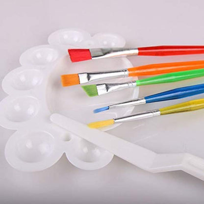Qatalitic Kids 7 Pcs Painting Brush Set - 5 Pcs Nylon Bristles Brush,1 Pc Palette & 1 Pc Knife for Oil, Gouaches & Acrylic