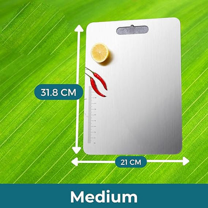 VeriXpress Stainless Steel Multipurpose Chopping Board, Heavy Duty Cutting Board for Vegetable, Fruit Cutting, Kneading Dough, Cake Prep, Safe Durable with Anti-Skid Silicon Pad (Size 31.8 CM X 21 CM)