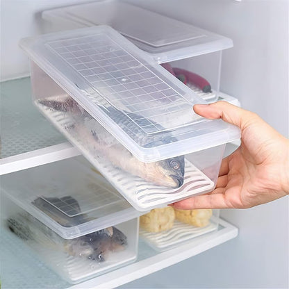 Qatalitic Fridge Storage Containers (Pack of 6), Fridge Organiser Storage Boxes with Removable Drain Plate, Lids, Stackable Organizer, Fridge Storage Box Keep Fruits, Vegetables Fresher, 1500 ML