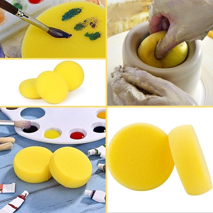 Qatalitic  6pcs Yellow Round Sponges dabber Painting Sponges Synthetic Artist Sponge Watercolors Sponge for Art & Craft Pottery Clay Cleaning Ceramics Wall