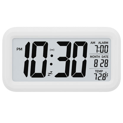 Qatalitic Digital Alarm Clock, Table Clock with Automatic Sensor, Date and Temperature Display, Compact Desk Clock for Students,Home, Office, Bedroom, Living Room,Home Decor, Corporate Use (White Digital)