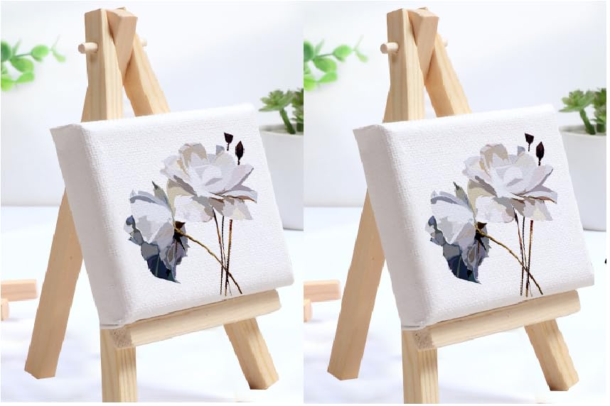 Qatalitic Display Easel, Set of 2 pcs with 10 x 10 cm Canvas Board, for Acrylic and Watercolour Painting or Office Desk Decor