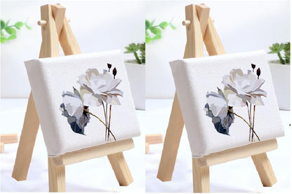 Qatalitic Display Easel, Set of 2 pcs with 10 x 10 cm Canvas Board, for Acrylic and Watercolour Painting or Office Desk Decor