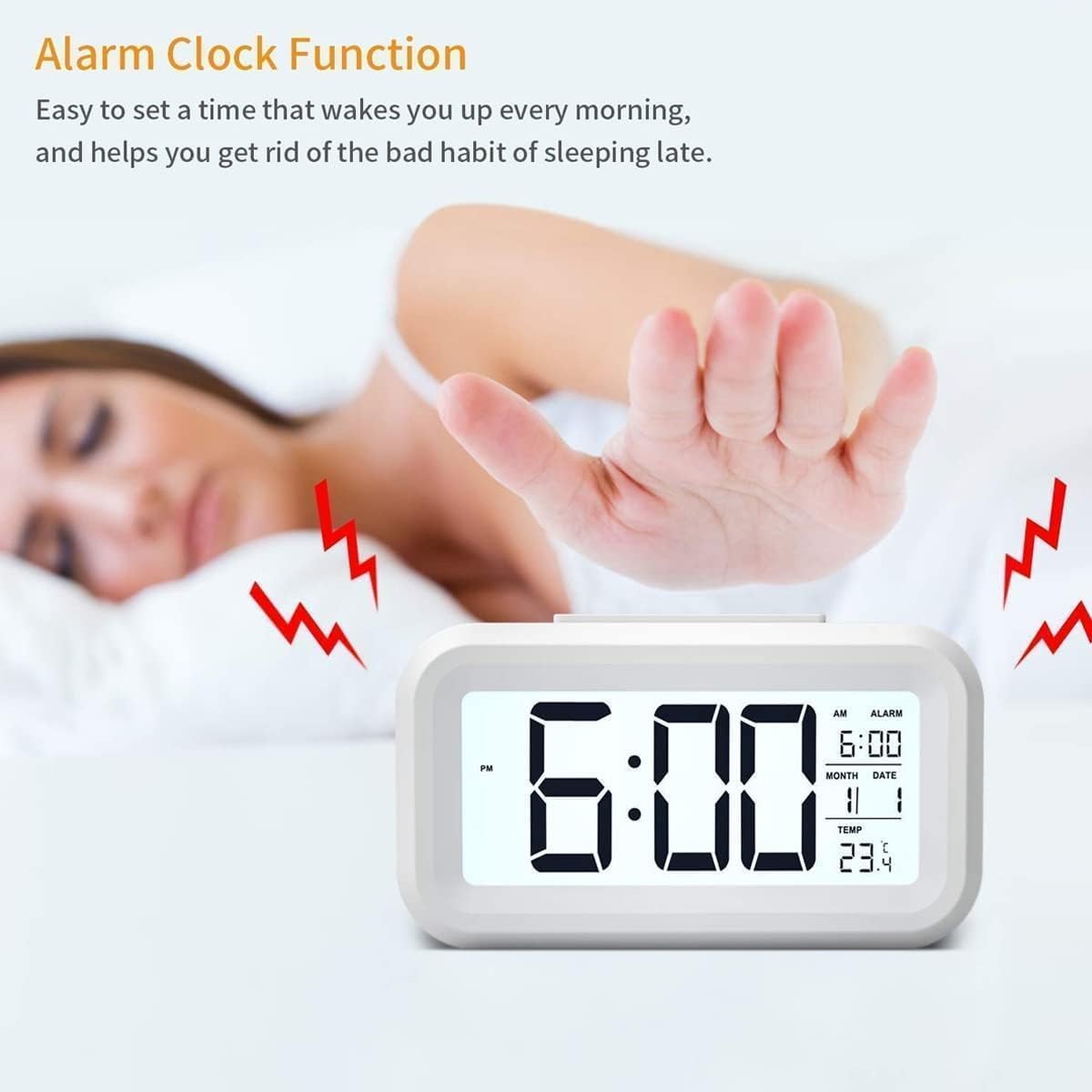 Qatalitic Digital Alarm Clock, Table Clock with Automatic Sensor, Date and Temperature Display, Compact Desk Clock for Students,Home, Office, Bedroom, Living Room,Home Decor, Corporate Use (White Digital)