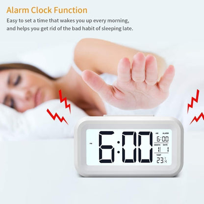 Qatalitic Digital Alarm Clock, Table Clock with Automatic Sensor, Date and Temperature Display, Compact Desk Clock for Students,Home, Office, Bedroom, Living Room,Home Decor, Corporate Use (White Digital)