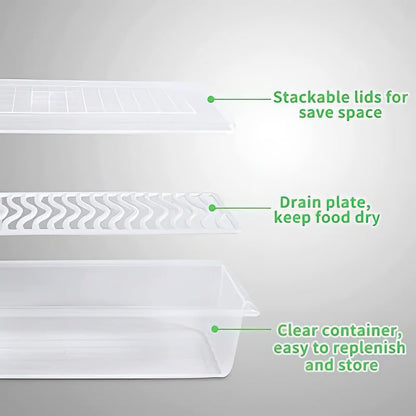 Qatalitic Fridge Storage Containers (Pack of 6), Fridge Organiser Storage Boxes with Removable Drain Plate, Lids, Stackable Organizer, Fridge Storage Box Keep Fruits, Vegetables Fresher, 1500 ML