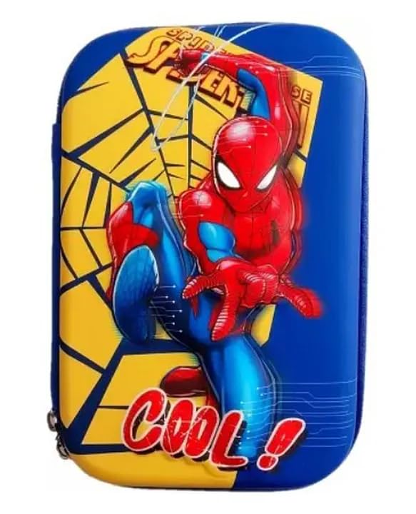 Qatalitic Big Size EVA 3D Cover Pencil Case, Large Capacity (Spiderman) Pencil Case with Compartments, School Pouch Organizer for Students, Stylish Pen Holder Pouch, Art Pencil Box (Blue)