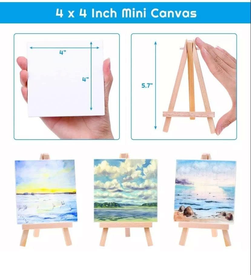 Qatalitic Display Easel, Set of 2 pcs with 10 x 10 cm Canvas Board, for Acrylic and Watercolour Painting or Office Desk Decor