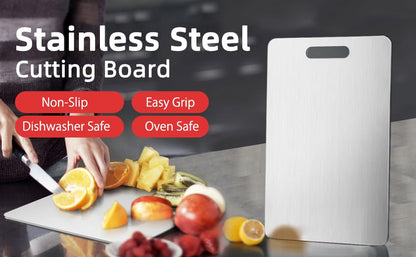 VeriXpress Stainless Steel Multipurpose Chopping Board, Heavy Duty Cutting Board for Vegetable, Fruit Cutting, Kneading Dough, Cake Prep, Safe Durable with Anti-Skid Silicon Pad (Size 31.8 CM X 21 CM)