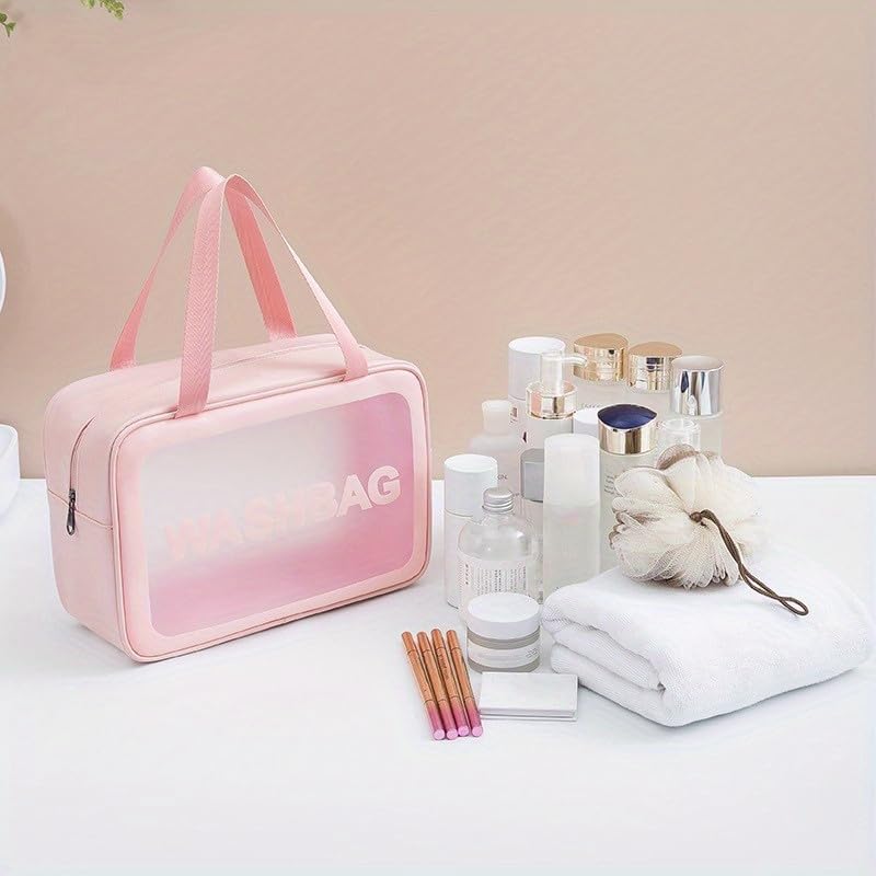 VeriXpress Set of 3 Clear Travel Makeup Pouch Set, Make up Bag for Home & Travel, Toiletries Organizer for Cosmetic, Bag for Women and Girls Toiletry Storage Kit (3, Pink)