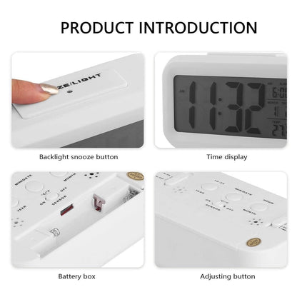 Qatalitic Digital Alarm Clock, Table Clock with Automatic Sensor, Date and Temperature Display, Compact Desk Clock for Students,Home, Office, Bedroom, Living Room,Home Decor, Corporate Use (White Digital)