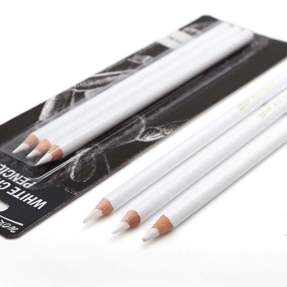 Qatalitic Set of 3 White Charcoal Pencil Premium Pencil for Sketching, Drawing, Shading, Blending, and other Artistic Work