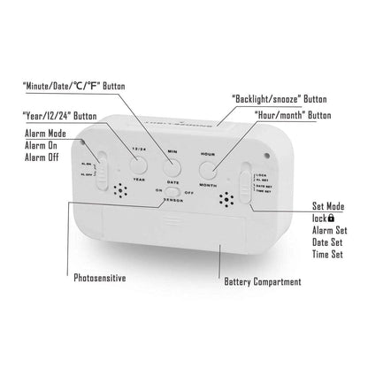 Qatalitic Digital Alarm Clock, Table Clock with Automatic Sensor, Date and Temperature Display, Compact Desk Clock for Students,Home, Office, Bedroom, Living Room,Home Decor, Corporate Use (White Digital)