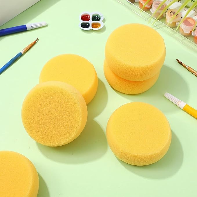 Qatalitic  6pcs Yellow Round Sponges dabber Painting Sponges Synthetic Artist Sponge Watercolors Sponge for Art & Craft Pottery Clay Cleaning Ceramics Wall