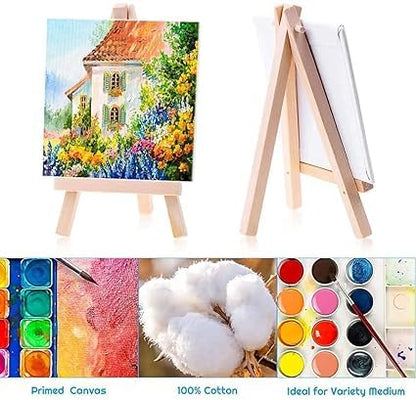 Qatalitic Display Easel, Set of 2 pcs with 10 x 10 cm Canvas Board, for Acrylic and Watercolour Painting or Office Desk Decor