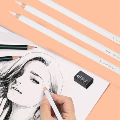 Qatalitic Set of 3 White Charcoal Pencil Premium Pencil for Sketching, Drawing, Shading, Blending, and other Artistic Work