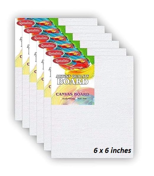 Qatalitic Set of 6 pc. 10 x 14 inch Canvas Board, 100% Cotton, Acid Free, Blank White Mini Canvases for Oil, Acrylic & Watercolour Paint