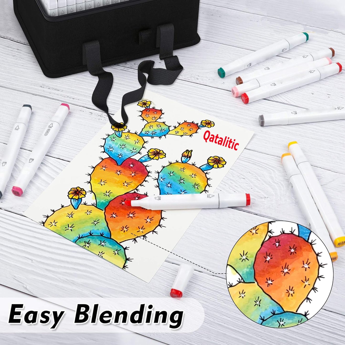 Qatalitic 12 Colours Alcohol Based Markers, Dual Tip Art Marker Set (Fine and Chisel Tip), with Carrying Plastic Box, For DIY Art, Colouring Illustrations, Great Value Pack For Kids, Adults & Students