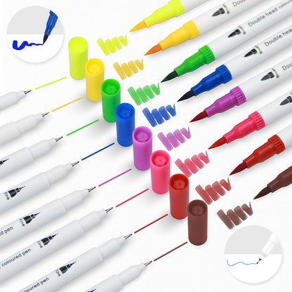 Qatalitic Set of 12 Dual Tip Brush Marker Pens, Brush Tip with Fine Liner 0.4 mm and Markers Pen with 1-2 mm Tip, Double Ended Painting Pen, Used for Drawing, Sketching