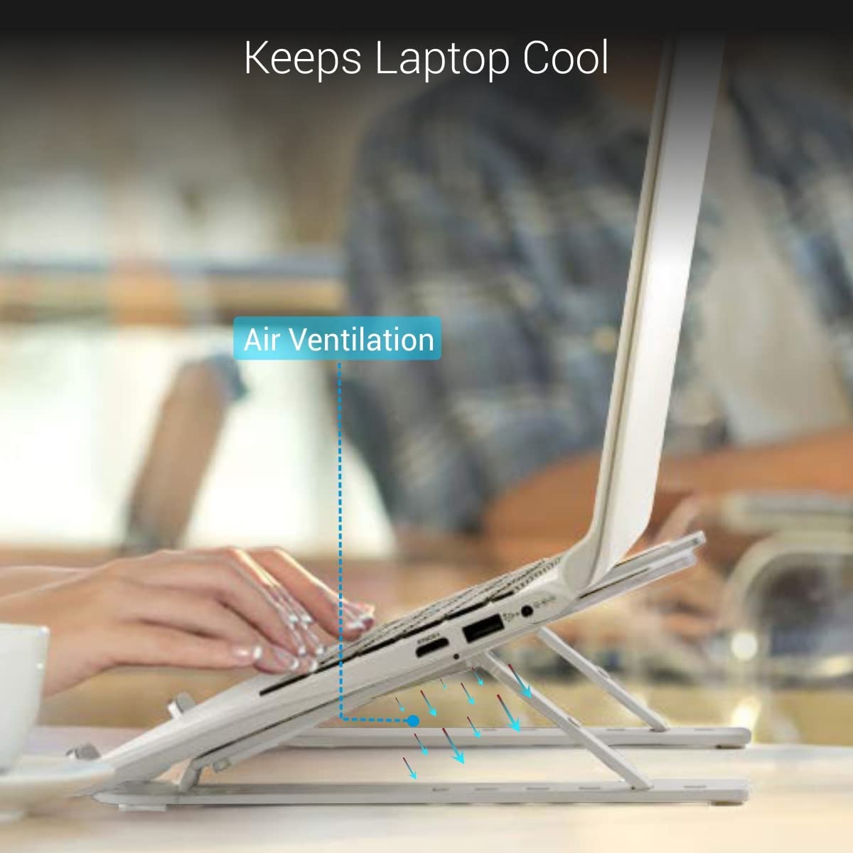 Qatalitic Portable Metal Frame Laptop Stand Holder, Multi Level Adjustable Aluminum Ergonomic Foldable Stand, OverHeating Protection for All Laptops and for Multifunction Use (Silver)