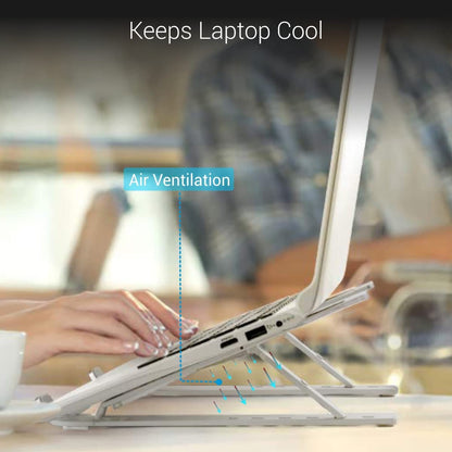 Qatalitic Portable Metal Frame Laptop Stand Holder, Multi Level Adjustable Aluminum Ergonomic Foldable Stand, OverHeating Protection for All Laptops and for Multifunction Use (Silver)