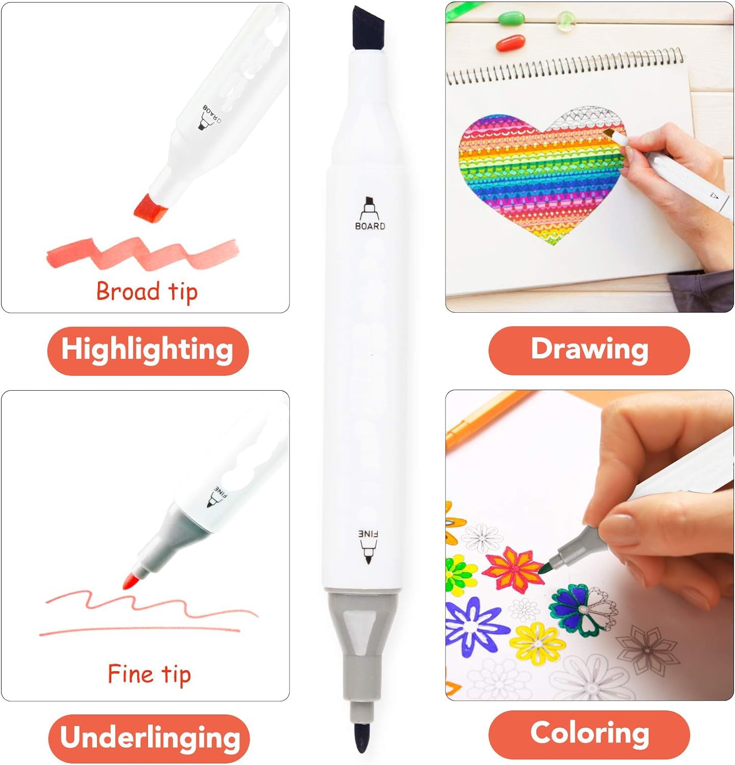 Qatalitic 48 Colours Alcohol Based Markers, Dual Tip Art Marker Set (Fine and Chisel Tip), with Carrying Plastic Box, For DIY Art, Colouring Illustrations, Great Value Pack For Kids, Adults & Students