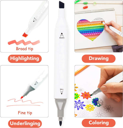 Qatalitic 48 Colours Alcohol Based Markers, Dual Tip Art Marker Set (Fine and Chisel Tip), with Carrying Plastic Box, For DIY Art, Colouring Illustrations, Great Value Pack For Kids, Adults & Students