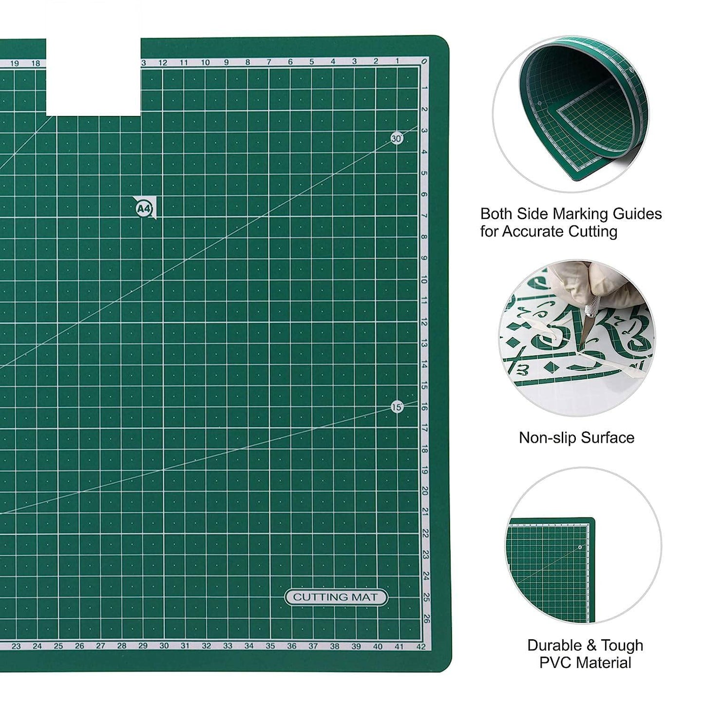 Qatalitic Flexible Cutting Mat, A1 Size (36 X 24 inch), Self-Healing, 5 Layered, Double Sided with Marked Pattern and Grids (Green, Polyvinyl Chloride)