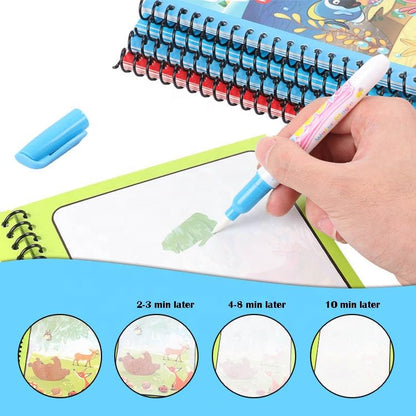 Qatalitic 4 Pcs Magic Water Coloring Books for Kids, Reusable Water Painting Drawing Book, with Doodle Pen, for Toddlers Aged 2-10 Years, Educational Toy for Growing Kids