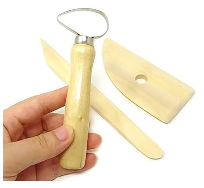 Qatalitic 8 Pcs Wooden Pottery Tool Kit with Sponge, for Sculpting Clay Tool Set, Includes Cutting, Modeling, Trimming, Smoothing, Cleaning, Carving and Shaping Tools