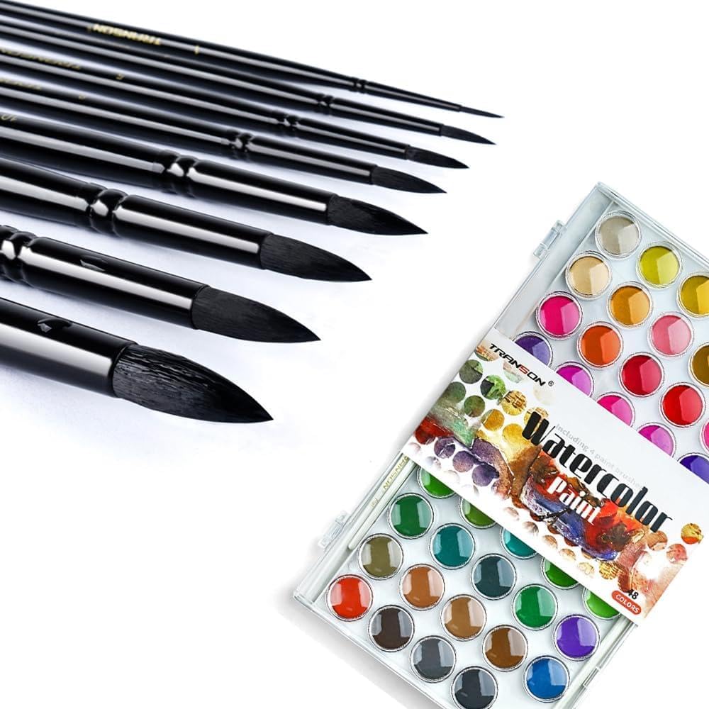 Qatalitic 7 Pcs Round Paint Brush, Black Taklon with Matty Handle Brush Set, Brush Size of (0,2,4,6,8,10,12), for Watercolour, Acrylic Colour, Poster Making and Oil Painting