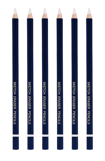 Qatalitic Artist Pencil Erasers - Set of 6,  Sharpenable, non toxic,  for Sketching & Drawing (White & Blue)