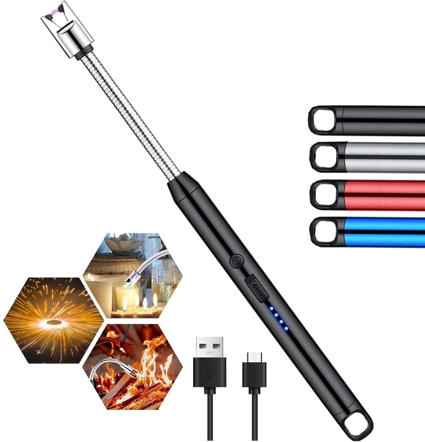 Qatalitic Rechargeable Electric Gas Lighter for Kitchen, Lighter for Gas Stove, Candles, Pooja, 1 Year Warranty, C-Type USB, Kitchen Tools, Multi Purpose - 360° Flexible & Windproof, Black