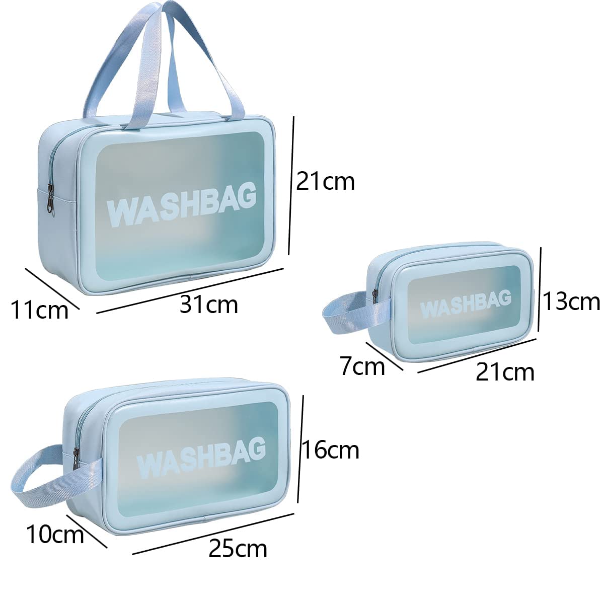 VeriXpress Set of 3 Clear Travel Makeup Pouch Set, Make up Bag for Home & Travel, Toiletries Organizer for Cosmetic, Bag for Women and Girls Toiletry Storage Kit (3, Blue)