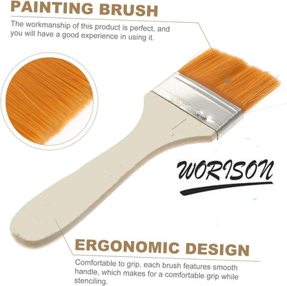 Qatalitic Natural Finish Synthetic Flat Paint Brushes of 4 Pc, Acrylic Oil Gouache Artist Student Paint Colors Brushes Size Orange bristles( 18 mm,1 inch, 1.5 inch & 2 inch)