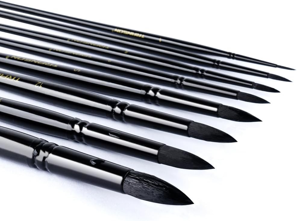 Qatalitic 7 Pcs Round Paint Brush, Black Taklon with Matty Handle Brush Set, Brush Size of (0,2,4,6,8,10,12), for Watercolour, Acrylic Colour, Poster Making and Oil Painting