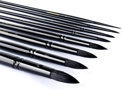 Qatalitic 7 Pcs Round Paint Brush, Black Taklon with Matty Handle Brush Set, Brush Size of (0,2,4,6,8,10,12), for Watercolour, Acrylic Colour, Poster Making and Oil Painting