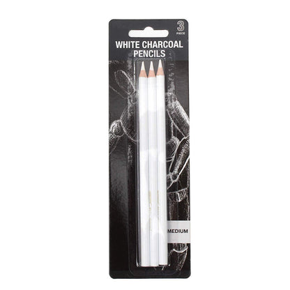 Qatalitic Set of 3 White Charcoal Pencil Premium Pencil for Sketching, Drawing, Shading, Blending, and other Artistic Work