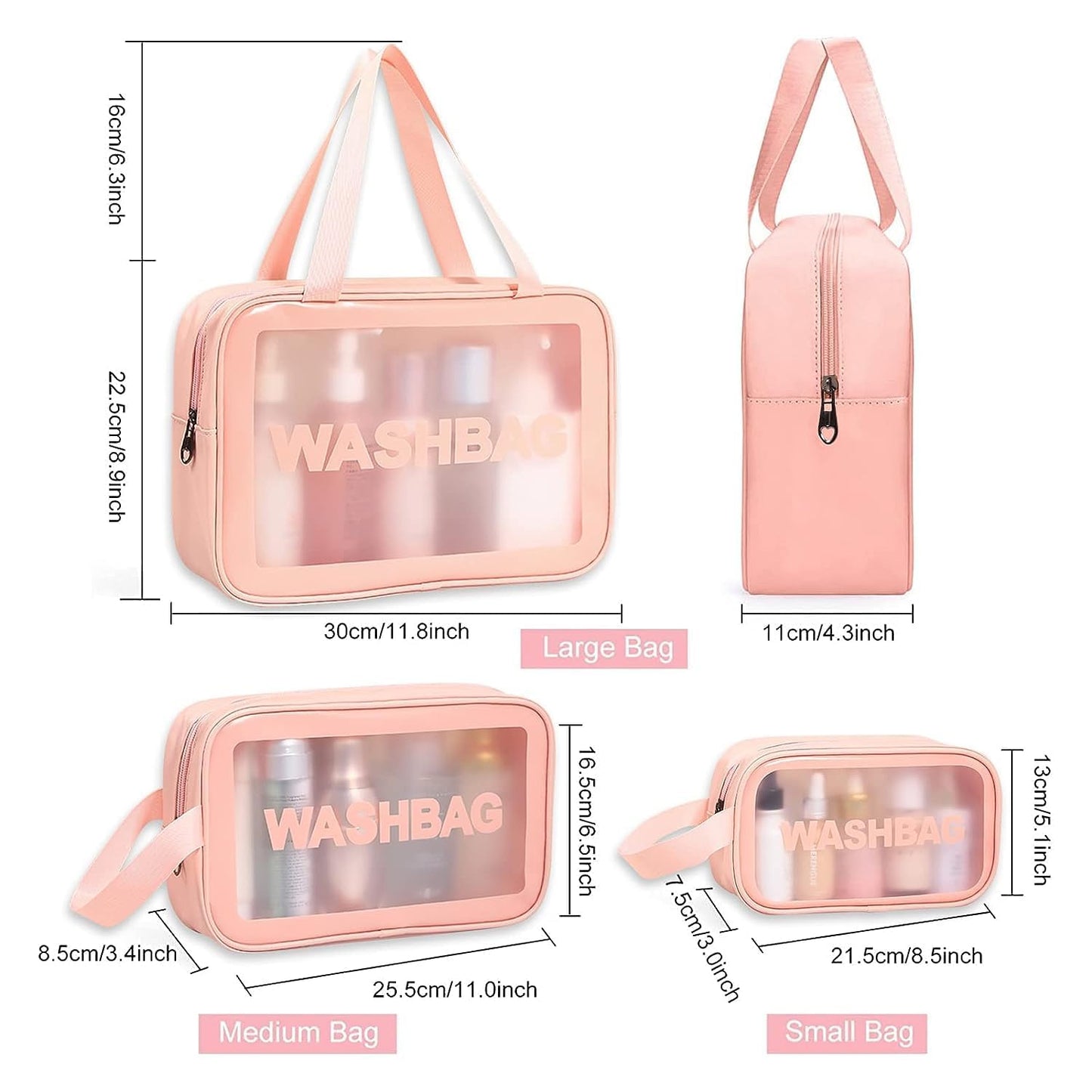 VeriXpress Set of 3 Clear Travel Makeup Pouch Set, Make up Bag for Home & Travel, Toiletries Organizer for Cosmetic, Bag for Women and Girls Toiletry Storage Kit (3, Pink)