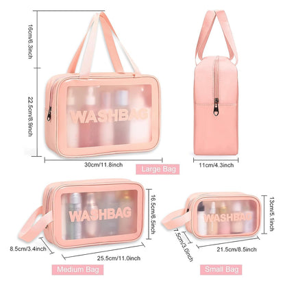 VeriXpress Set of 3 Clear Travel Makeup Pouch Set, Make up Bag for Home & Travel, Toiletries Organizer for Cosmetic, Bag for Women and Girls Toiletry Storage Kit (3, Pink)