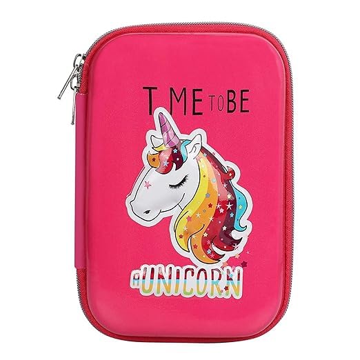 Qatalitic Big Size EVA 3D Cover Pencil Case, Large Capacity (Mini Unicorn) Pencil Case with Compartments, School Pouch Organizer for Students, Stylish Pen Holder Pouch, Art Pencil Box (Pink)