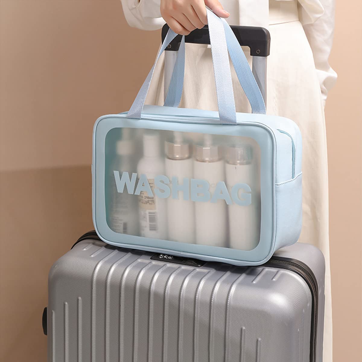 VeriXpress Set of 3 Clear Travel Makeup Pouch Set, Make up Bag for Home & Travel, Toiletries Organizer for Cosmetic, Bag for Women and Girls Toiletry Storage Kit (3, Blue)