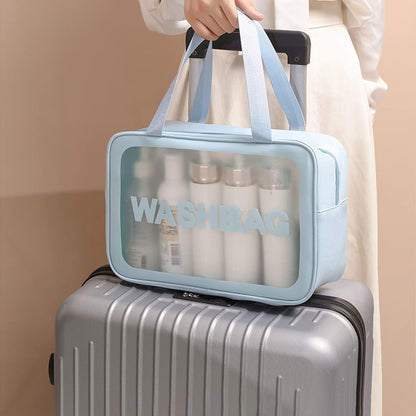 VeriXpress Set of 3 Clear Travel Makeup Pouch Set, Make up Bag for Home & Travel, Toiletries Organizer for Cosmetic, Bag for Women and Girls Toiletry Storage Kit (3, Blue)
