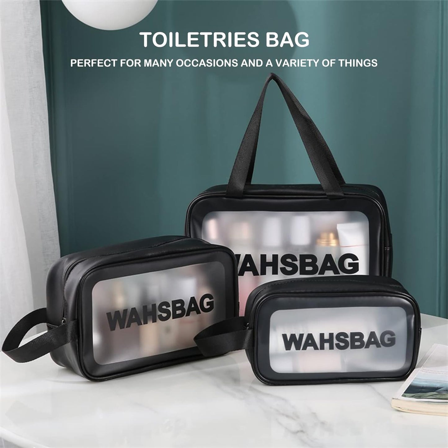 VeriXpress Set of 3 Clear Travel Makeup Pouch Set, Make up Bag for Home & Travel, Toiletries Organizer for Cosmetic, Bag for Women and Girls Toiletry Storage Kit (3, Black)