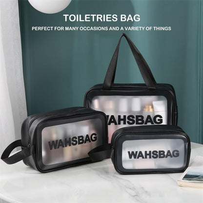 VeriXpress Set of 3 Clear Travel Makeup Pouch Set, Make up Bag for Home & Travel, Toiletries Organizer for Cosmetic, Bag for Women and Girls Toiletry Storage Kit (3, Black)